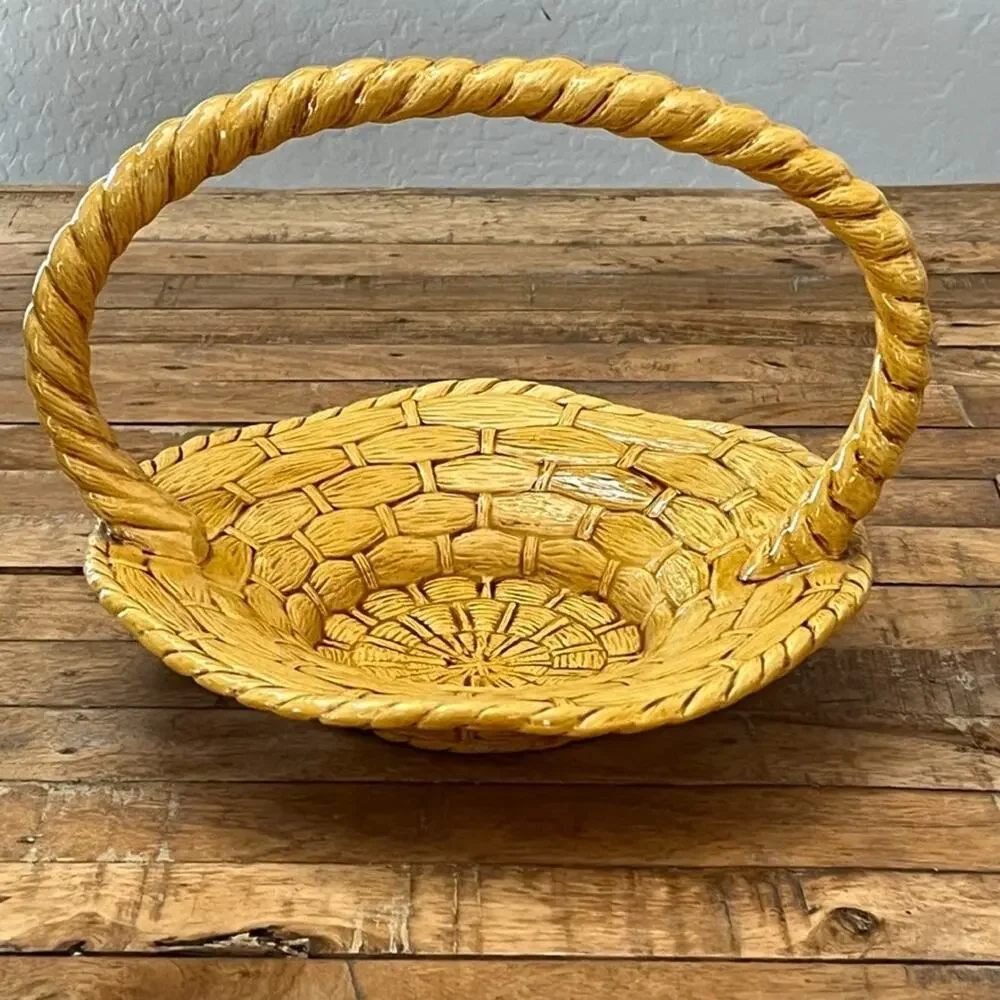 Handmade Ceramic Yellow Basket 10.5